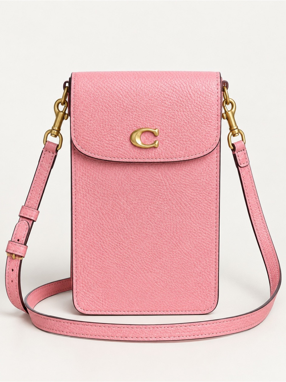 Coach CH815 Phone Crossbody Bag Pink Pebble Leather